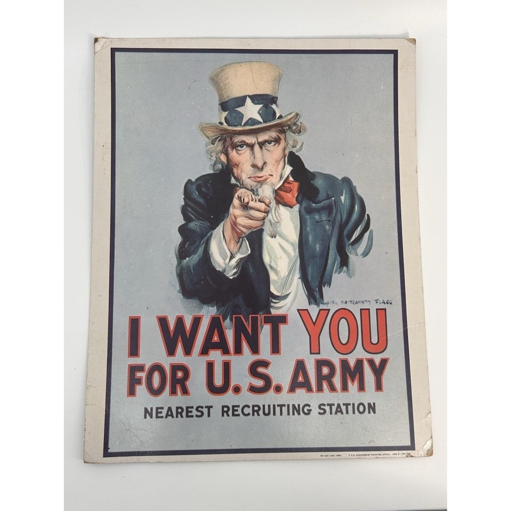 Vintage 1968 Uncle Sam US ARMY Military Vietnam War Recruiting Sign MADE IN USA